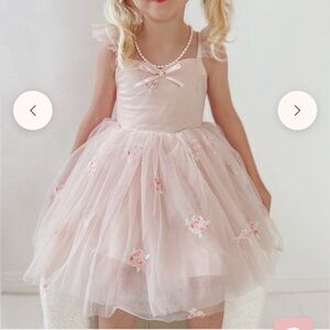 Arabella and Rose Pink Tulle Dress 3T w/ Embroidered Flowers and Bow details